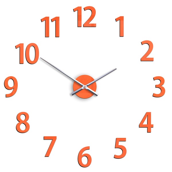 Large wall clock, Orange clock,  AMADUS 29,53"x29,53", Modern wall clock, Big clock