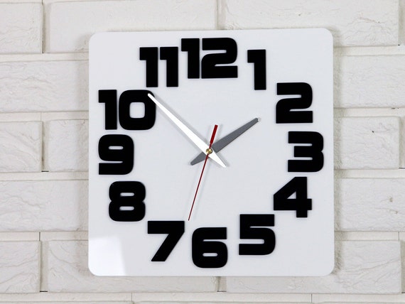 Reloj Reloj de pared reloj de pared grande reloj de pared moderno Blanco brillante y negro Etsy Espana