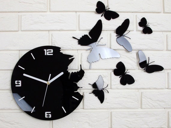 Diseñadores modernos grandes relojes de pared Pegatina 3d en plata nuevo poca-Home 
