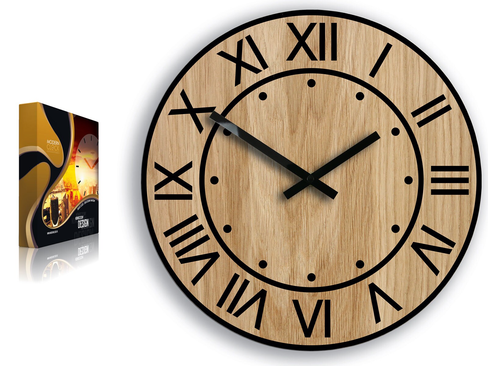 Wooden Round Wall Clock 13 - Artur 33cm - Modern ...
