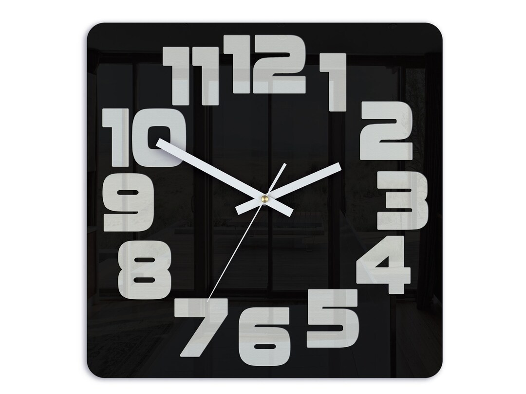 Black Wall Clock With Aluminium Numbers 30cm/ 11.81 Etsy