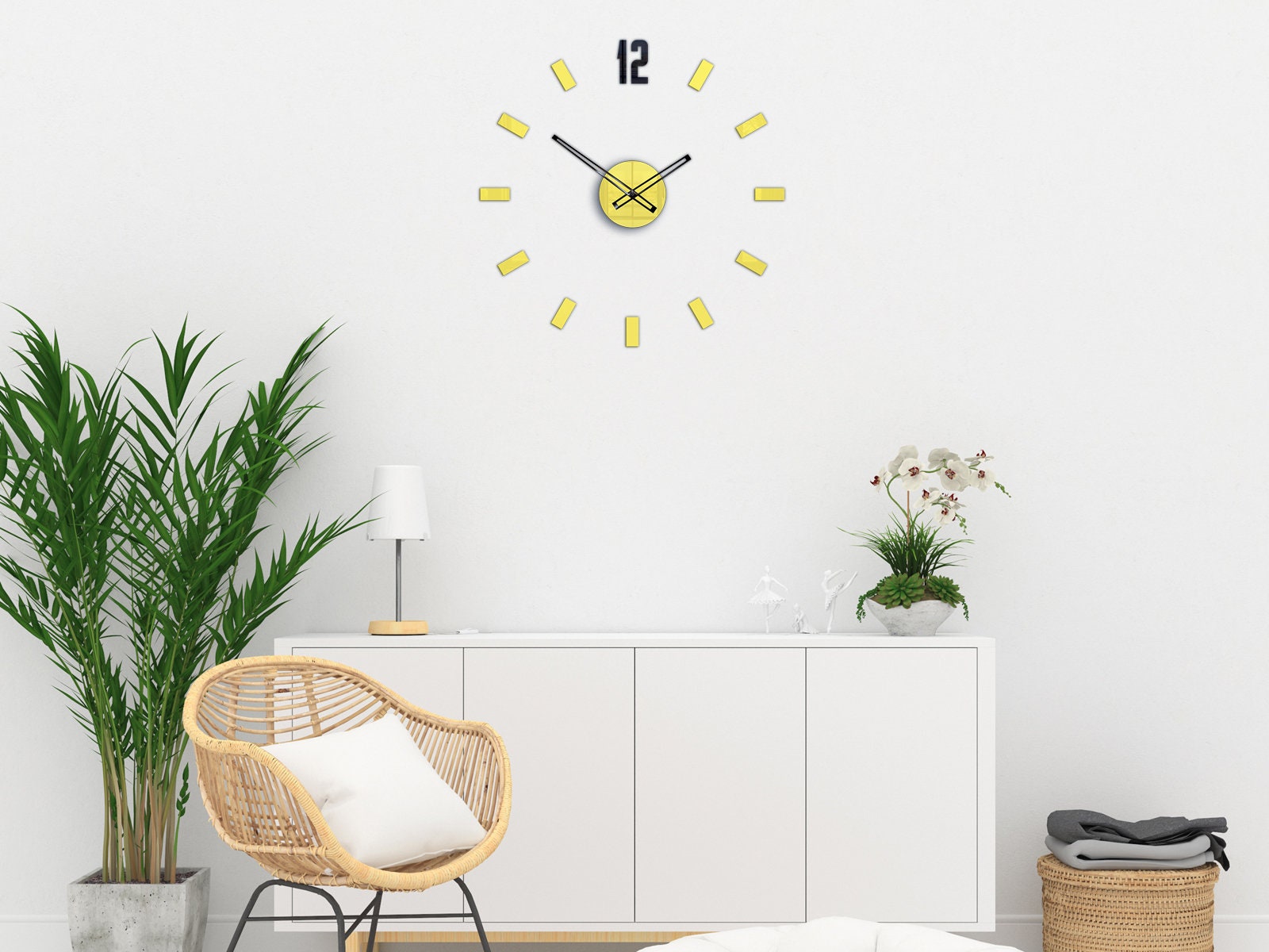 Wall clock, Wall Sticker, large wall clock, Point, Yellow clock, wall