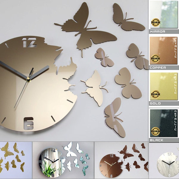 Wall Clock BUTTERFLY  METALIC  Modern clock gift wall decoration wall decor