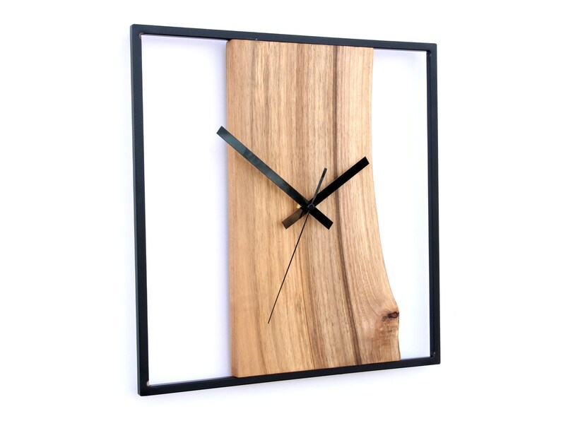 Live Edge Wood and Metal Wall Clock Rustic Modern Minimalist Etsy