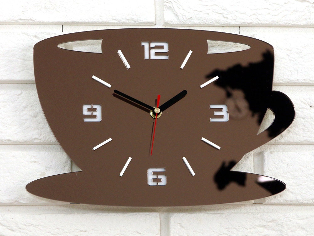 Wall Clock CUP, Large wall clock, Brown mirror, Modern clock, modern