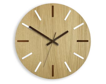 OAK Clock, Wood Wall Clock, SOLO Clock, Large wall clock, Brown, White Wall Clock