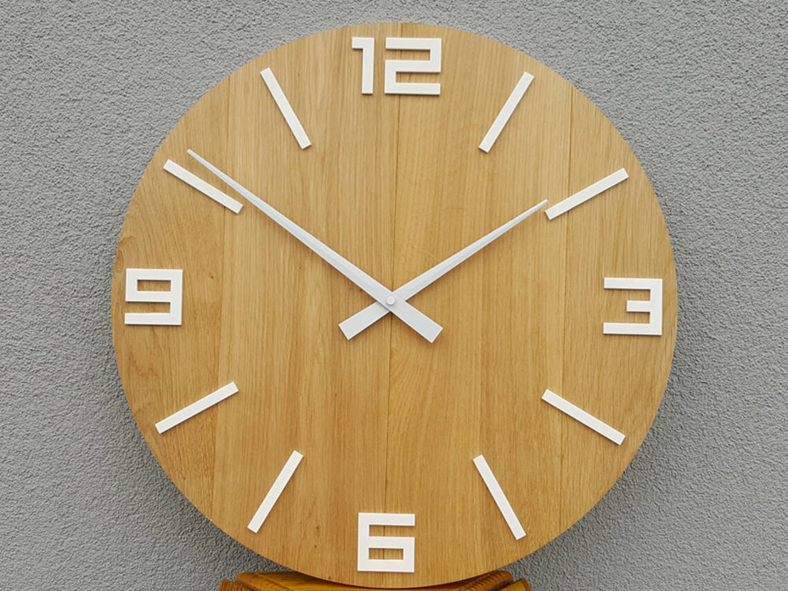 Large Wall Clock Rustic OAK Wall Clock Natural Wood White Etsy Australia