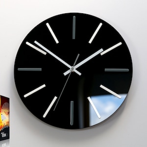 Large wall clock Modus, Silent black clock 30cm / 11,81"  Modern clock with white indeks