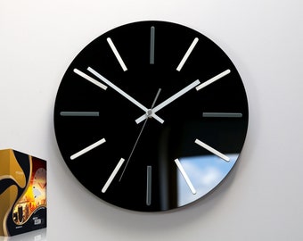 Large wall clock Modus, Silent black clock 30cm / 11,81"  Modern clock with white indeks