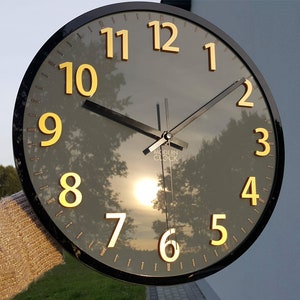 large wall clock, Gray clock with gold numbers, Clock Phil gift, wall decor, Modern clock, modern wall clock, Unique wall clocks, gift
