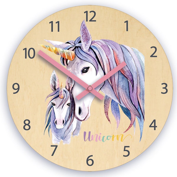 Children wall clock - pony with personalizen name, wooden clock, clock with numbers, gift, funny clock, kids clock, girl clock, unicorn