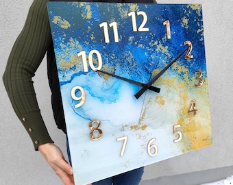 Grande horloge murale, grande horloge 49 cm / 19,29 pouces, horloge murale en marbre, horloge en or, horloge SILENT moderne, horloges murales uniques, ligne Premium