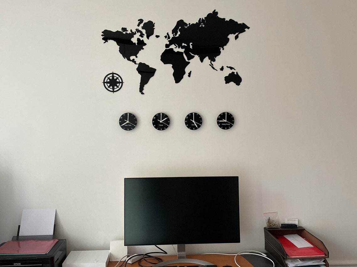 LARGE Wall Clock Time Zones New York London Tokyo World Etsy