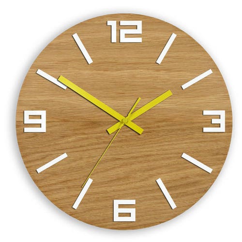 Wood Wall Clock Large Wall Clock OAK White Numbers and Yellow Etsy