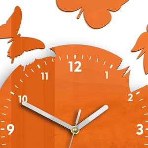 Orange wall clock Butterfly silent modern clock 14 pcs butterflay with mirror, clock with numbers, gift image 2