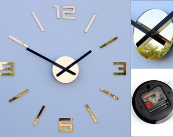 Wall clock,  large wall clock, Arabic GOLD , Wall Sticker, Wall Decal, Shape Mirror,