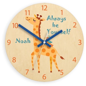 Kids wall clock - giraffe with personalizen name, Wood clock, Childrens Wall Clock - Kids Clock - Childrens Clock - Boys Clock - Girls Clock