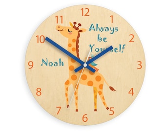 Kids wall clock - giraffe with personalizen name, Wood clock, Childrens Wall Clock - Kids Clock - Childrens Clock - Boys Clock - Girls Clock