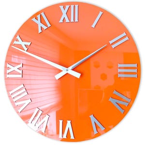 High Gloss Roman Numerals Wall Clock - Modern Orange Acrylic Design ...