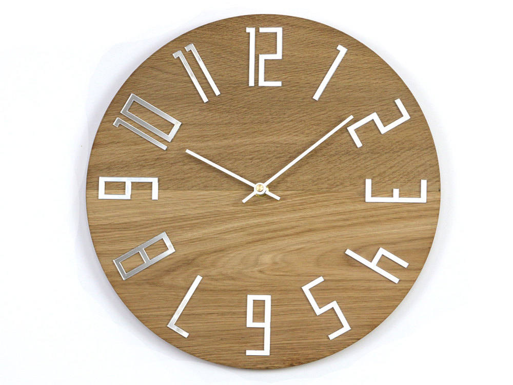 Large wood wall clock with mirror numbers, Oak clock, ModernClock 13,19