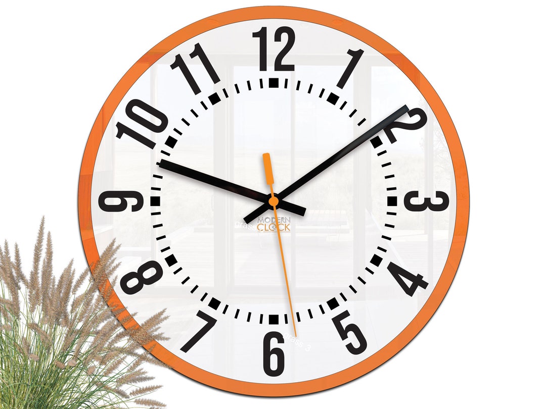 Large Wall Clock Orange Clock Wall Clock Gift Wall Decor Etsy