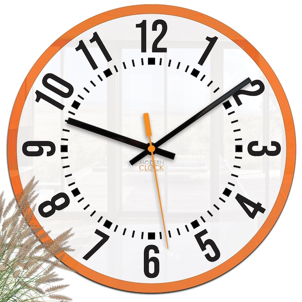 large wall clock, orange clock,  wall clock, gift, wall decor, Modern clock, modern wall clock, Unique wall clocks, OSCAR 30cm / 11,81"