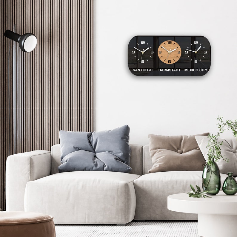 Timezone In Wall LARGE World Timezone Wall Clock, Personalized Clock , Time Zone Wall ...