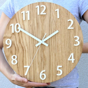 Wood wall clock Amadeusz White- Satin Matt, Oak clock 33,5cm / 13,19" ModernClock