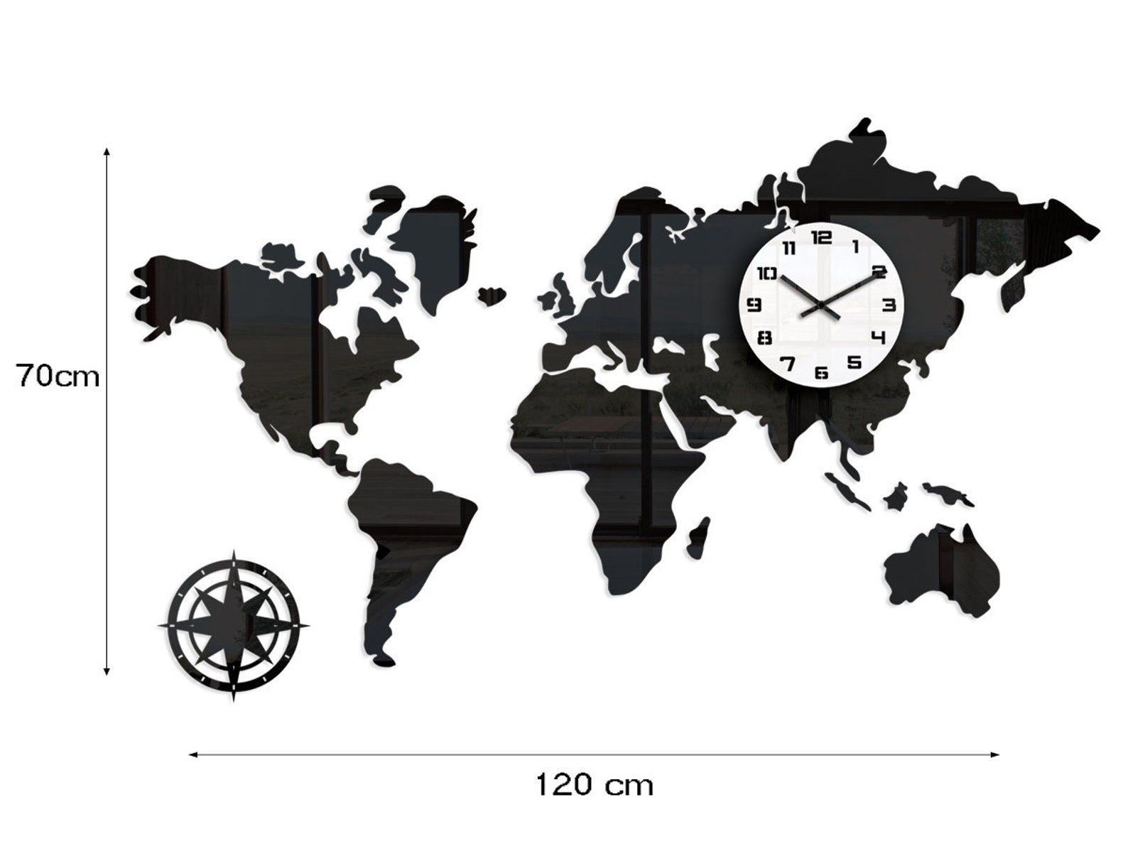 Large Wall Clock Clock World Clock Map Modern Clock Wall Etsy