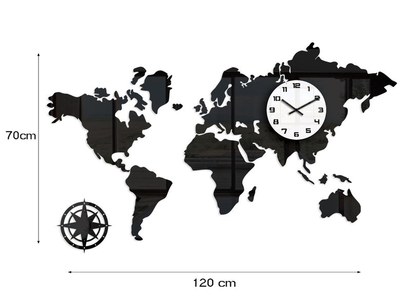 Large Wall Clock Clock World Clock Map Modern Clock Wall Etsy