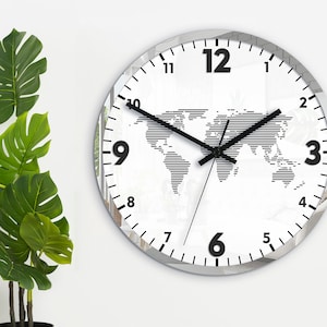 Wall clock Continental, Clock with world map and mirror frame, ModernClock 30cm / 11,81&quot;