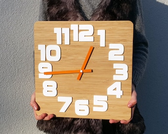 LARGE Wall Clock  Logic with white numbers, Modern silent wall clock 30cm / 11,82"