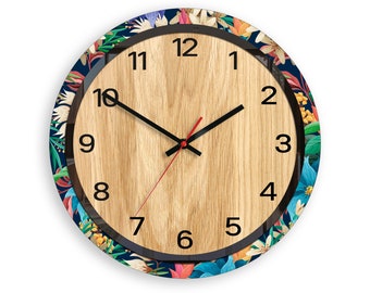 Large wall clock Flowers with frame, silent wood clock with numbers., modern clock 33,5cm / 13,19"