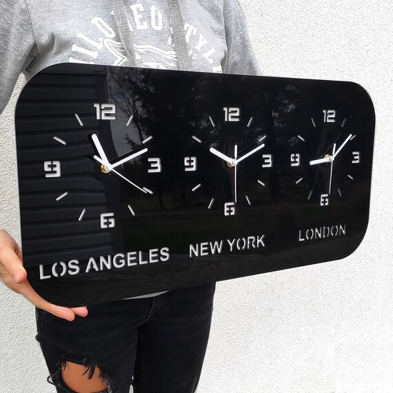 Modern Time Zone Wall Clock -los Angeles, New York, London