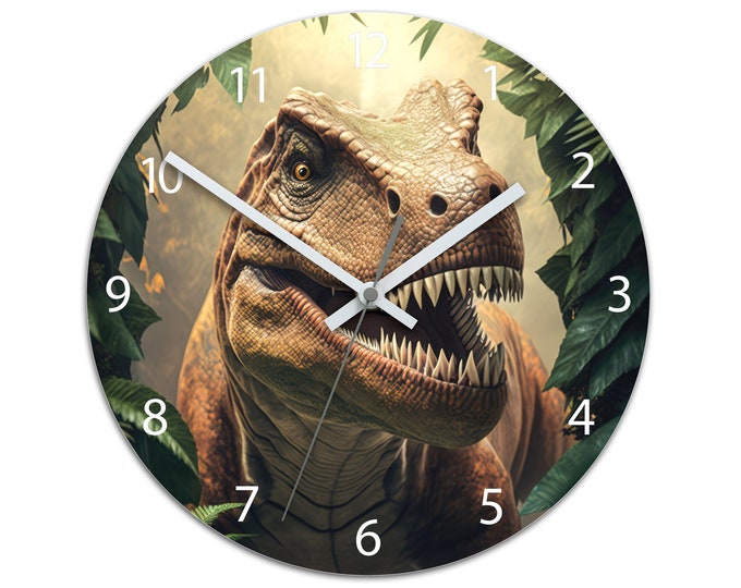 Personalized large dinosaur wall clock for children with own name, silent clock mechanism. Nursery wall clock, T-Rex Wall Clock, Boy Clock