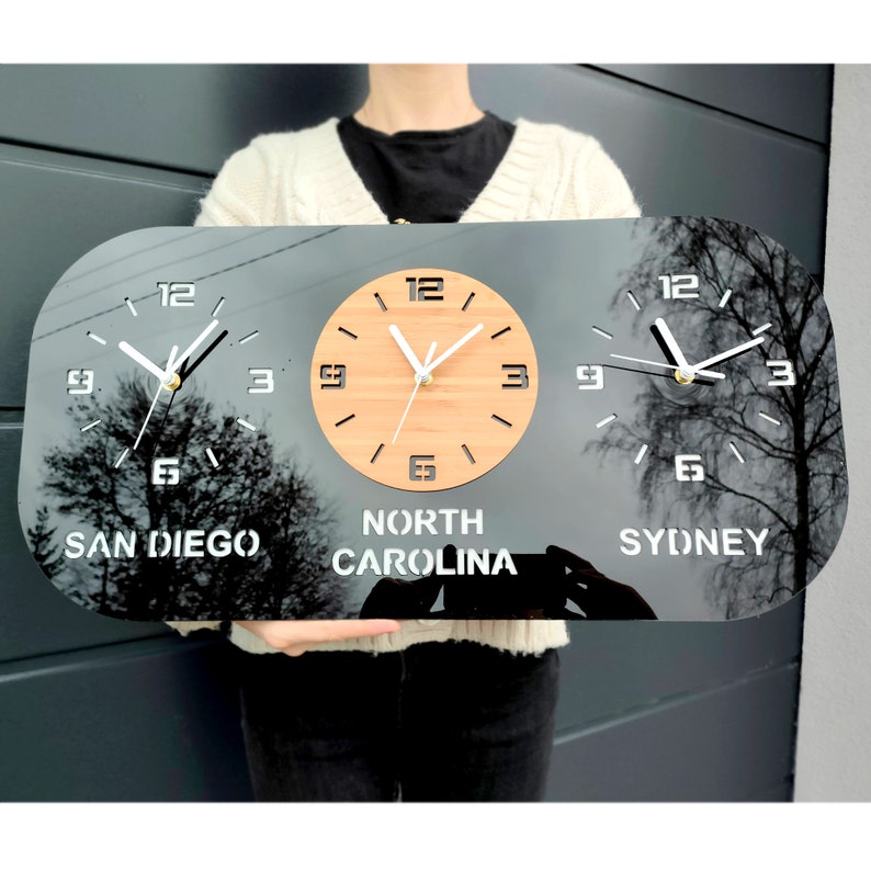 Timezone In Wall LARGE World Timezone Wall Clock, Personalized Clock , Time Zone Wall ...
