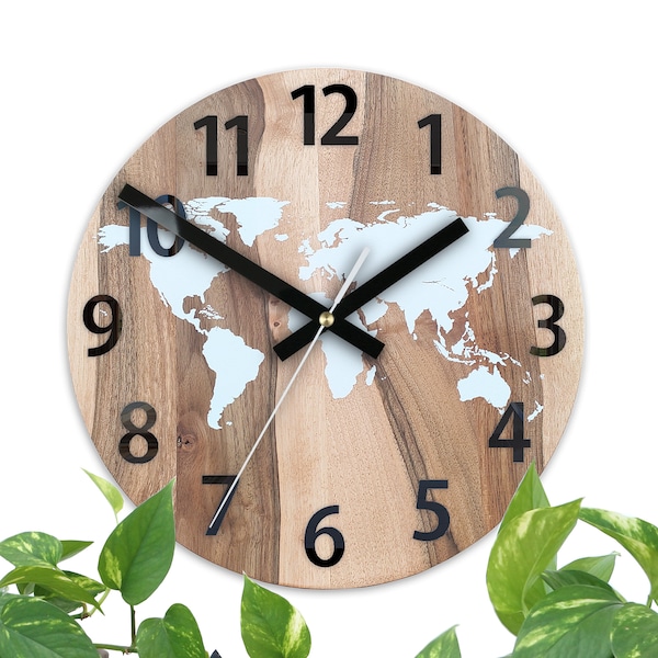 Walnut World Map Wall Clock Etsy