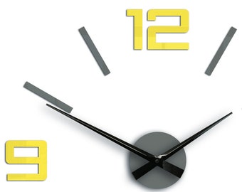 Wall clock, large wall clock,gray clock, yellow  clock, silver xxl, wall decoration, 23,60"x23,60"