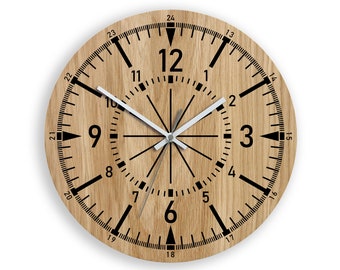 Holzuhr Avatar, Pilot Uhr, Geometrische Wanduhr, ModernClock, Eiche- 33,5cm , Silent Wood Wanduhr