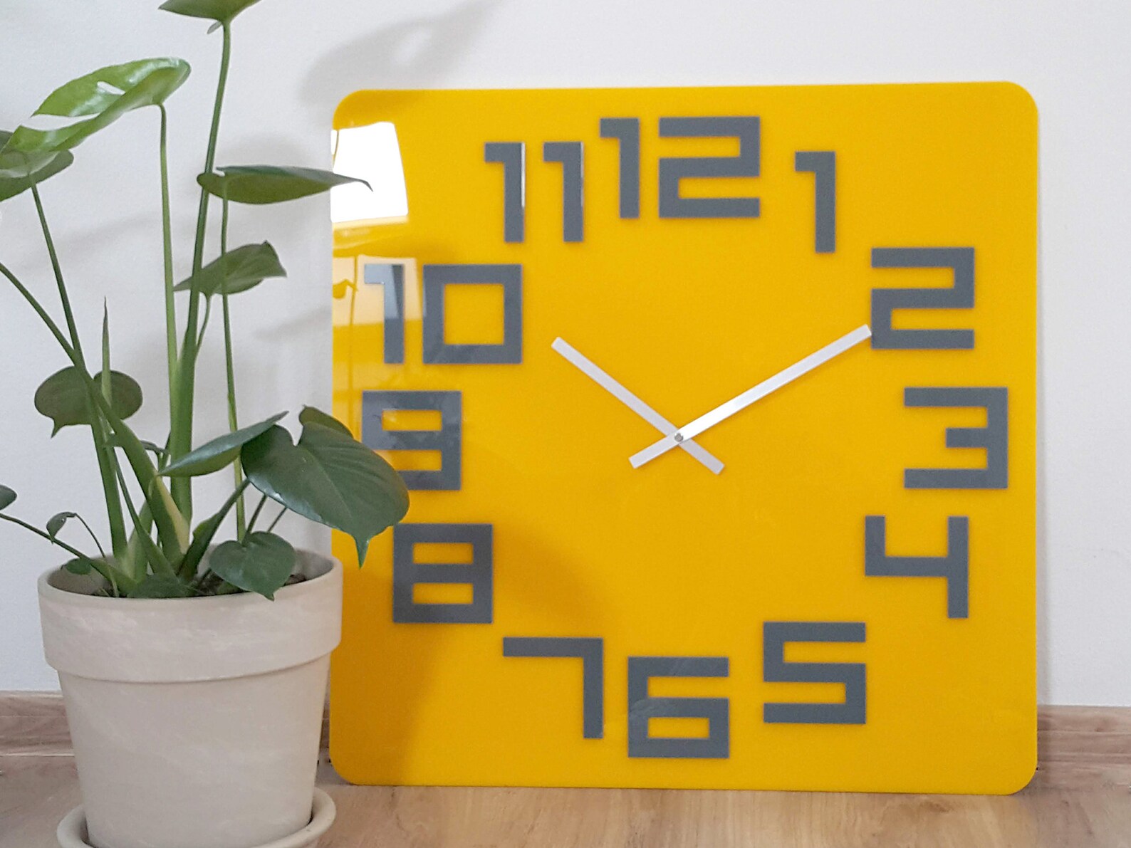 Large Wall Clock Logic Yellow and Gray Clock Scandi Clock Etsy