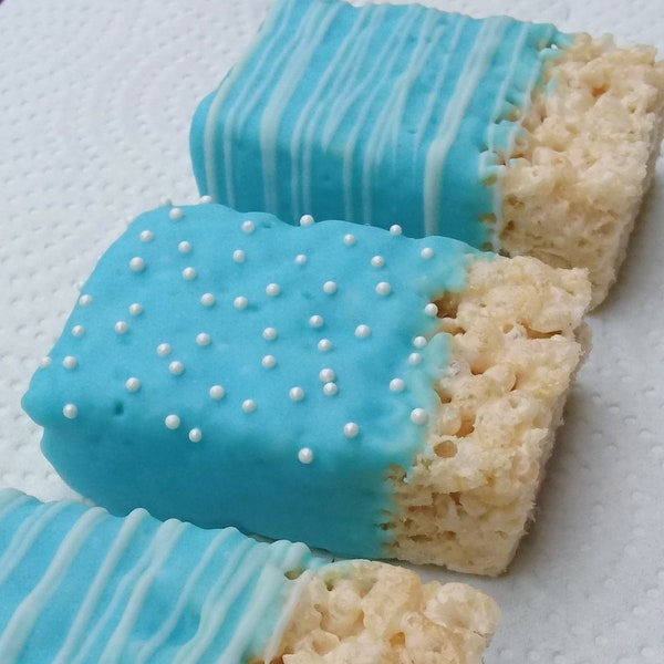 12 Blue and White Chocolate Covered Rice Krispie Treats