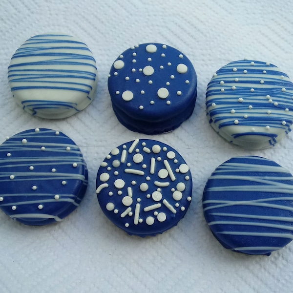 12 Royal Blue and White Chocolate Covered Oreo Cookies