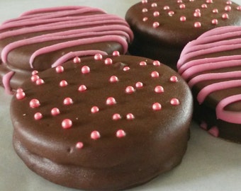 12 Milk chocolate covered Oreos with Pink toppings - Pink and Brown Oreo Cookies