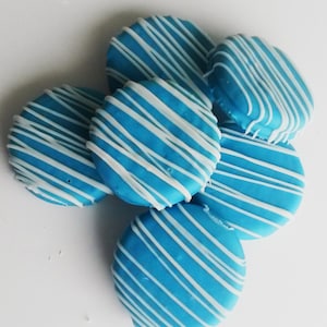 50 Blue Chocolate Covered Oreo Cookies with White Chocolate Drizzle