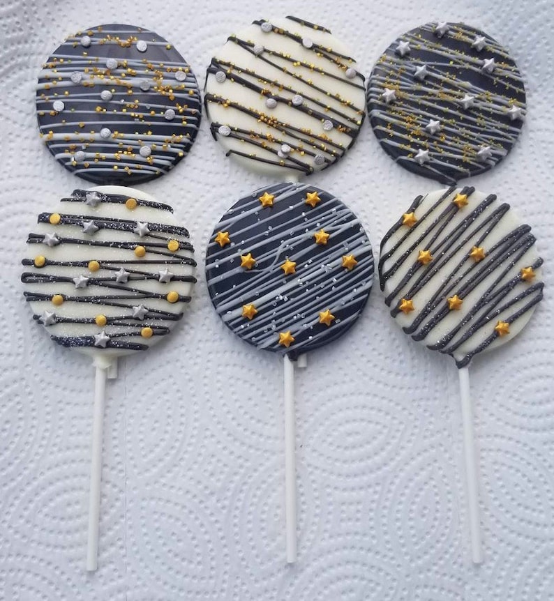 Black, White, Silver and Gold Chocolate Party Pack cookies, pretzels, lollipops and krispie treats image 3