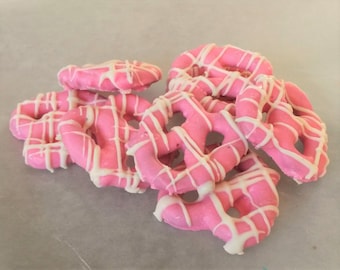 1/2 Pound Pink & White Striped Chocolate Covered Mini Pretzel Twists - 1/2 Pound - Hand Dipped Homemade