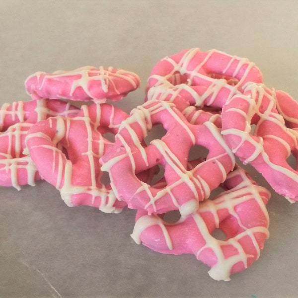 1/2 Pound Pink & White Striped Chocolate Covered Mini Pretzel Twists - 1/2 Pound - Hand Dipped Homemade