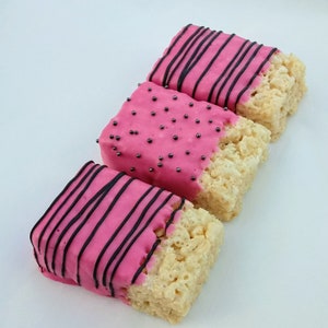 12 Pink and Black Chocolate Covered Rice Krispie Treats