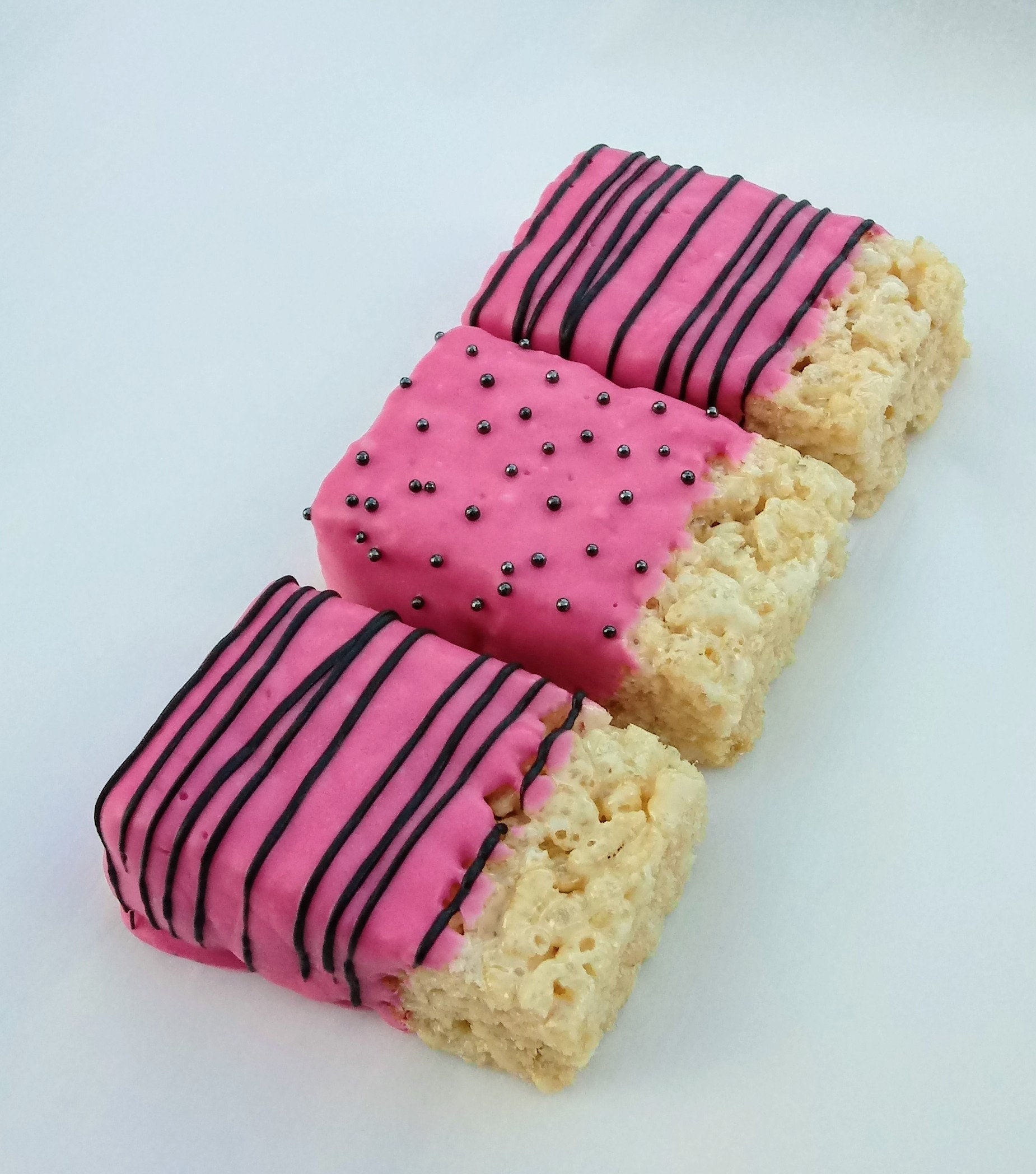 Zebra themed chocolate dipped Rice Krispies Treats with hot pink bling  sticks - cute party idea - no bake treat