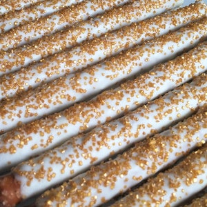 12 Gold and White Chocolate Covered Pretzels - Wedding and Party Favors